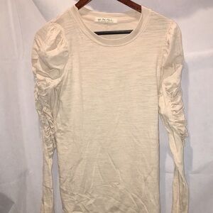 We The Free Rouched Sleeve Beige Long Sleeve Top | Size S
